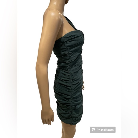 NWT Zara Green Asymmetrical Linen Blend Dress size L - Picture 7 of 9